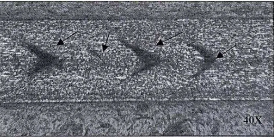 Figura 3.5: Trincas tipo Chevron na região central do arame devido à ocorrência de  martensita em um arame de bitola 0,8mm  (2) 