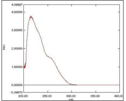 Figura 15 -  Espectro na região ultravioleta/visível do losartan (50 µg/mL) diluído em  PBS.