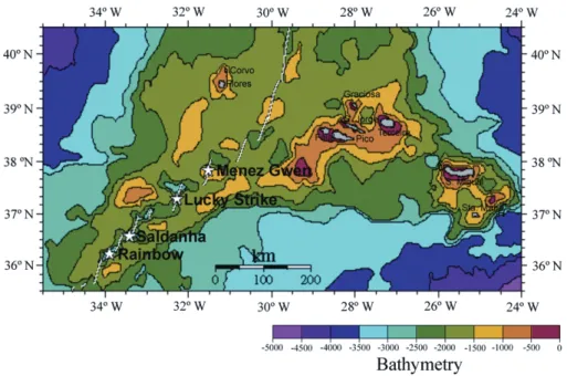 Fig. 10.  Bathymetric map of the Azores Triple Junction [adapted from First MOMAR 