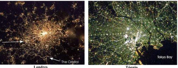 Figura 1.4: Imagens das cidades de Londres e Tóquio à noite  Fonte: Earth Observatoty of NASA website 4 