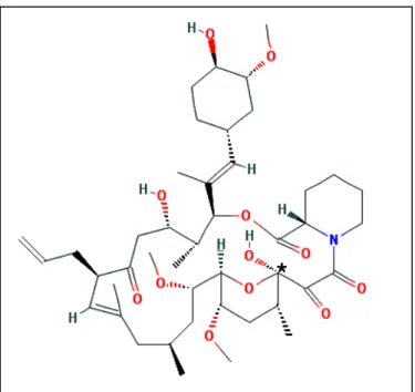 FIGURA 6  - Estrutura do FK506. Fonte: Adaptado de Wallemacq &amp; Reding, 1993.  Legenda - * Carbono do hemicetal 