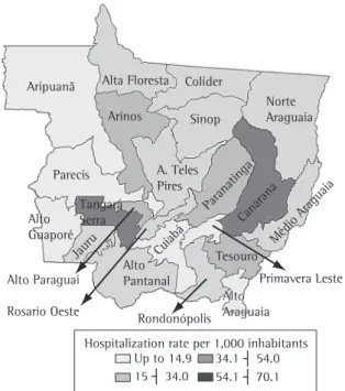 Figure 1). When grouped into quartiles, 75% of the  microregions of the state presented rates lower than  54.1/1,000 children.