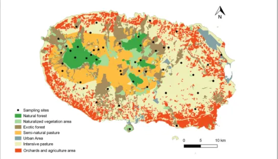 Figure 1.  Land use distribution map of Terceira Island with the selected sampling sites as black dots: 