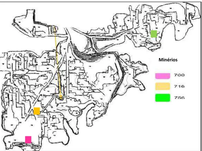 Figura 5.1: Localização na mina das amostras coletadas pela Geologia 