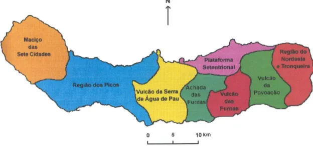 Fig. 2.6 - Unidades geomorfológicas da ilha de São Miguel de acordo com Zbyszewski (1961)