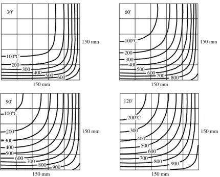 FIGURA 2.11 – Isotermas para um pilar de concreto de 300 mm x 300 mm (CEB) 