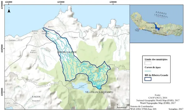 Figura 2.2 - Localização da área de estudo na ilha de São Miguel. 