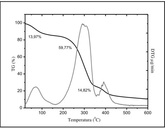 Figura 5. 15. Curva de TG e DTG da amostra com 0% de vidro bioativo nanoparticulado.
