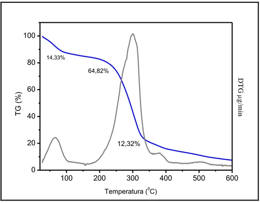 Figura 5. 17. Curva de TG e DTG da amostra com 10% de vidro bioativo nanoparticulado com  