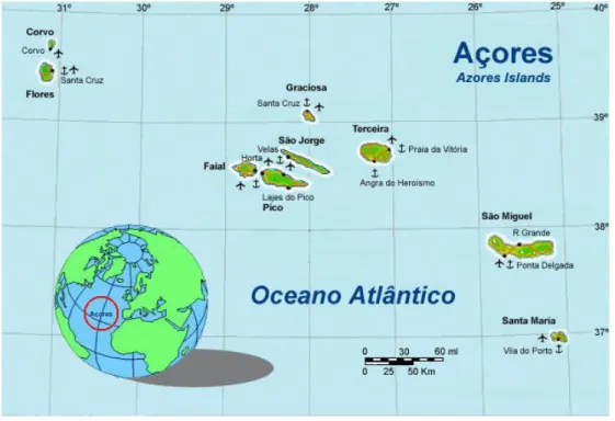 Figura 1 – Localização geográfica do arquipélago dos Açores. 