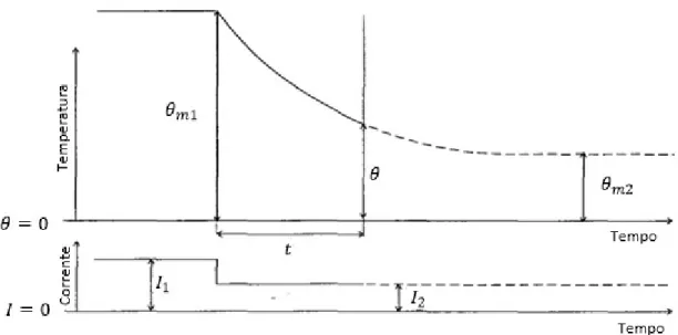 Figura 3 - Características do arrefecimento após um decréscimo instantâneo do valor de corrente elétrica