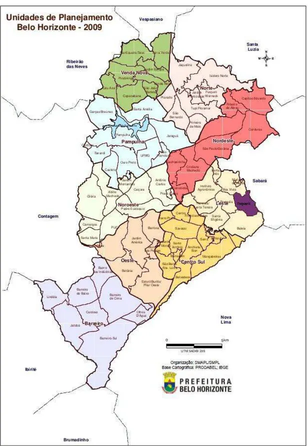 FIGURA 1  – Unidades de Planejamento de Belo Horizonte: em Destaque a  UP Taquaril, 2009 