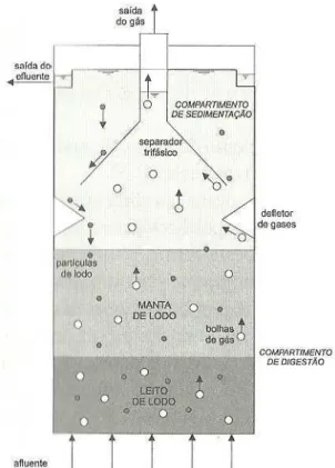 Figura 2.1 – Funcionamento do sistema de tratamento por reator UASB  Fonte: von Sperling (2005) 