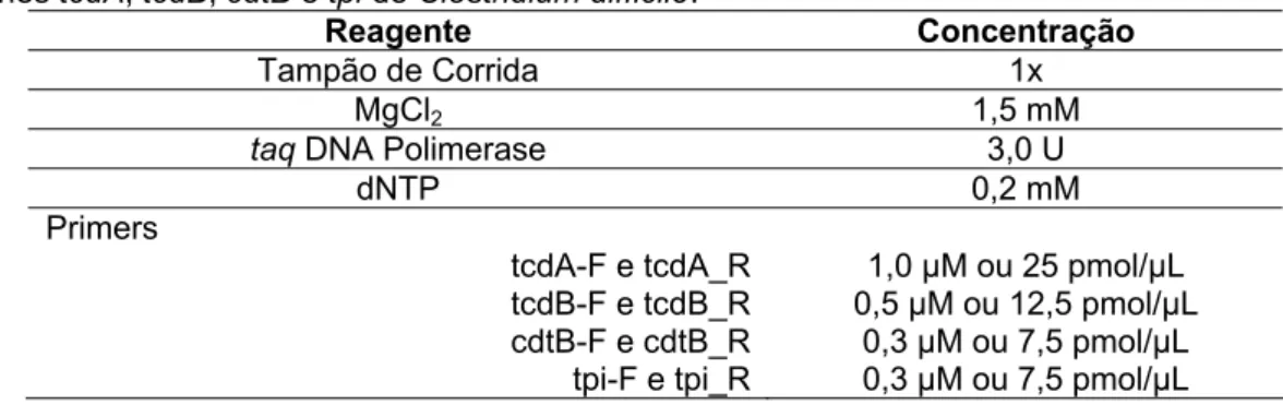Tabela 4 – Concentração dos reagentes utilizados na PCR multiplex para amplificação dos 