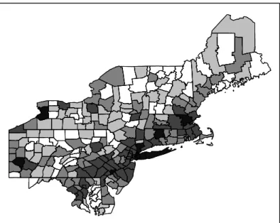 Figura 5.4: Distribui¸c˜ao populacional no nordeste dos EUA