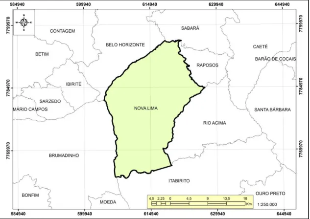 Figura 01  – Município de Nova Lima e suas confrontações. 