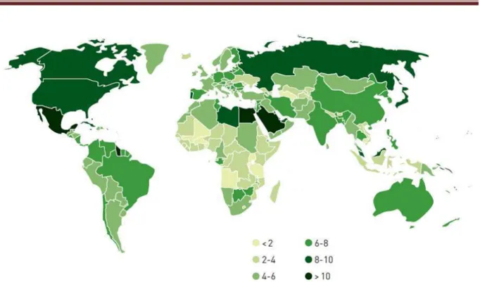 Figura 4 - Percentual de casos de TB atribuíveis ao DM (20 a 79 anos) - 2011 Fonte: IDF, 2011 