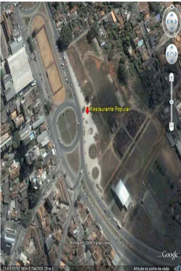 Foto 3: Abrigo meteorológico instalado na Avenida                   Figura 1 – Imagem do Google Earth – Restaurante Popular  Antônio Olinto 