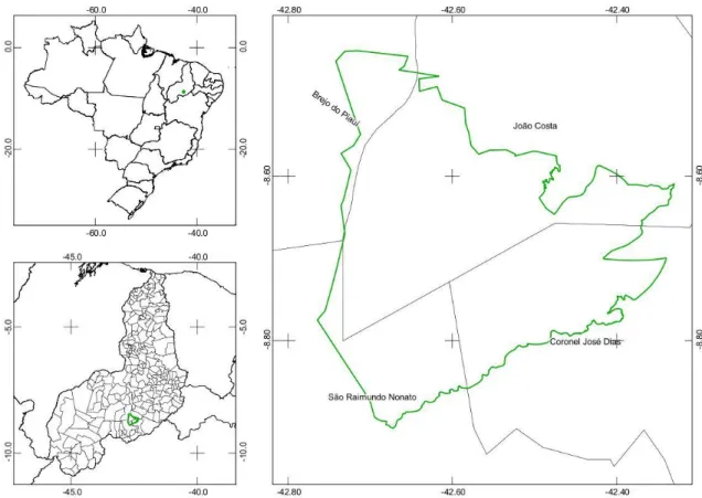 Figura 2: Mapa do PNSC e a localização de Coronel José Dias. Processamento de dados:  