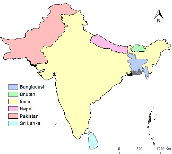Figure 1 – Illustration of the study area and its constituting countries. 