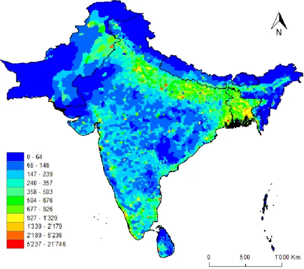 Figure 6 - Population density over the study area in people by Km 2 . 