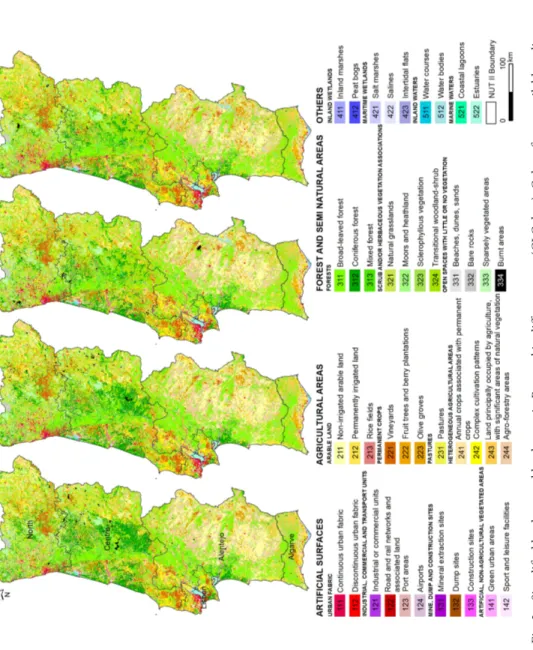 fig. 2 – simplified land use and land cover in Portugal in different years (CLC data)