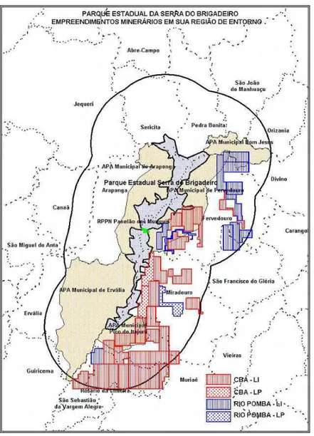 Figura 5: Projetos de mineração no entorno do PESB. Fonte: Associação Amigos do Iracambi (2012)