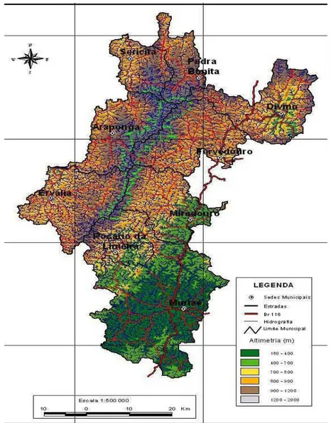 Figura 2: Mapa planialtimétrico do território Serra do Brigadeiro. Fonte: CTA (2004) 