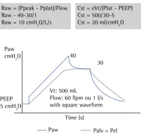 Figure 4 -  Inspiratory pause maneuver and estimation  of the airway resistance and pause (or plateau) pressure