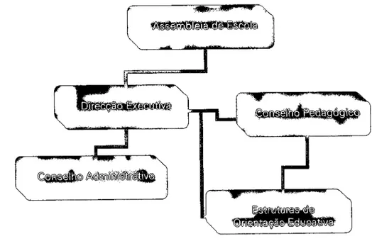 Figura  1  -  Organograúra  da  Estrutura  Organízacional das Escolas  dos  Ensinos Básico  e  Secundário  (de  acordo  com  a  lei  vigente)