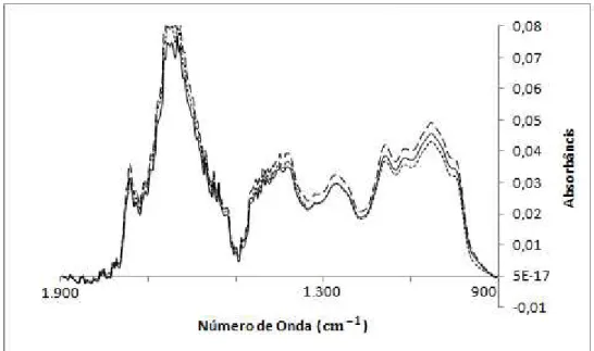 Figura 17 - Espectros de café sadio obtidos a partir de pastilhas contendo 0,7%  de amostra 