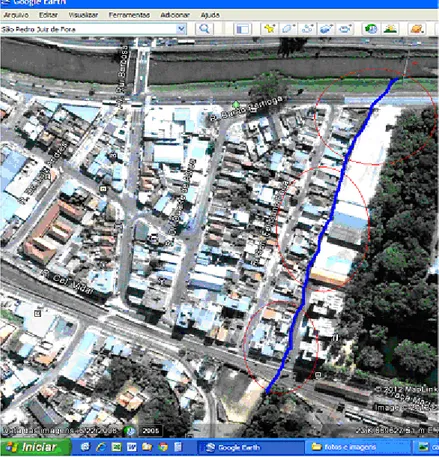 Figura  17  -  Área  para  revitalização  das  margens  e  implementação  de  barragens  subterrâneas  (piscinões) na região que compreende a foz do córrego São Pedro 