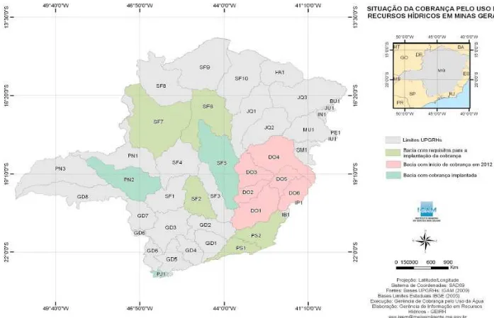Figura 18 - Situação da Cobrança pelo Uso de Recursos Hídricos em Minas Gerais.   Fonte: GEIRH-IGAM (2011) 