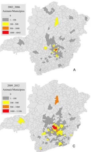 Figura 6: Número de animais por município de origem, recebidos no CETAS-BH, em Belo Horizonte, de  2003 a 2012