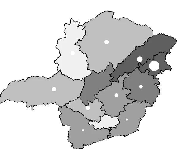 Figura 2: Distribuição da taxa de mortalidade materna (TMM)* e proporção de mães de  nascidos vivos soropositivas para o HTLV-1/2**, por mesorregião geográfica  do estado  de  Minas Gerais