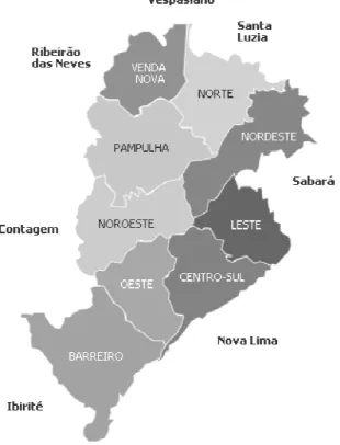 Figura 1: Distritos sanitários em Belo Horizonte 