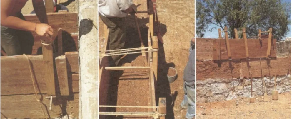 Fig. 2 - Processo de construção de uma parede de taipa tradicional (Rocha, 2005) 