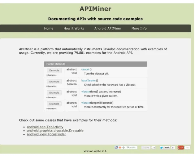 Figure 4.1: Main page of Android APIMiner
