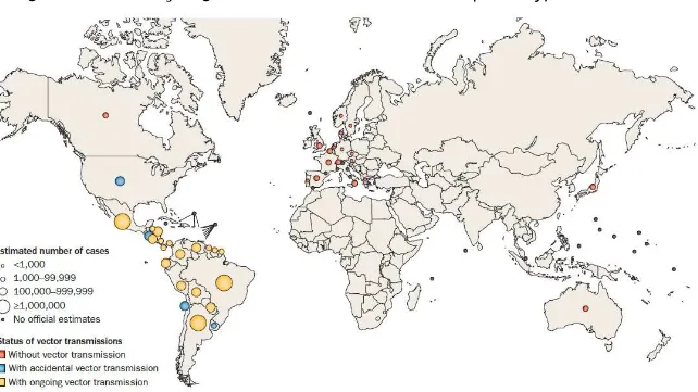 Figura 1: Distribuição global de indivíduos infectados pelo Trypanosoma Cruzi 