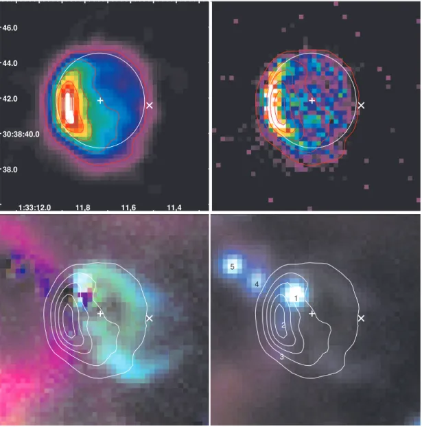 Fig. 3.—Top left: Exposure-corrected (0.35Y 4 keV ) Chandra image, binned by 0.5 ACIS pixels in each direction and smoothed with a three-bin radius Gaussian.