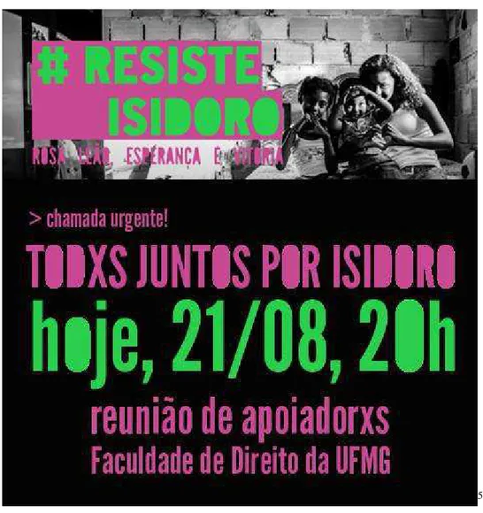 Foto  de  convocatória  para  reunião  no  3º  andar  da  Faculdade  de  Direito  da  UFMG  em  apoio  às  ocupações  da  Izidora