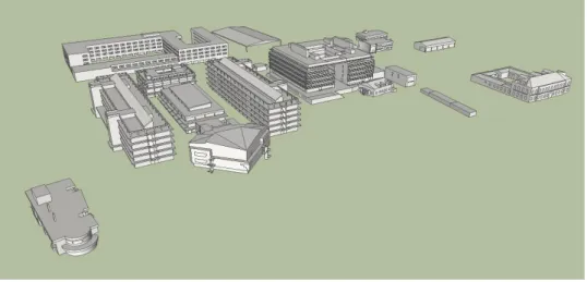 Figura 10 – Modelo tridimensional dos edifícios do Campus da FCUL. 