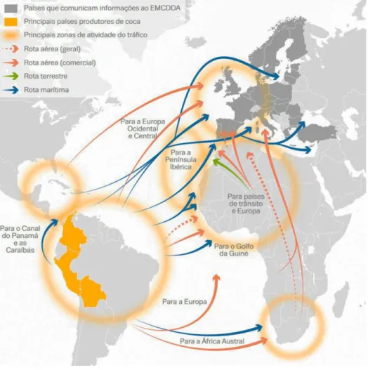 Figura 4 – Rotas do tráfico de cocaína para a Europa  Fonte: (EMCDDA, 2016)  