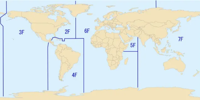 Figura 8 – Áreas de responsabilidade das Esquadras da Marinha dos EUA  Fonte: (MAPPORN, 2016) 