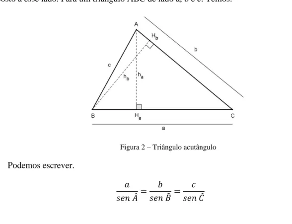 Figura 2  – Triângulo acutângulo  Podemos escrever. 