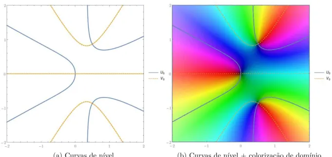 Figura 3.8: Curvas de n´ıvel da fun¸c˜ao f (z) = z 3 − z 2 + z. Em (a) temos apenas as curvas