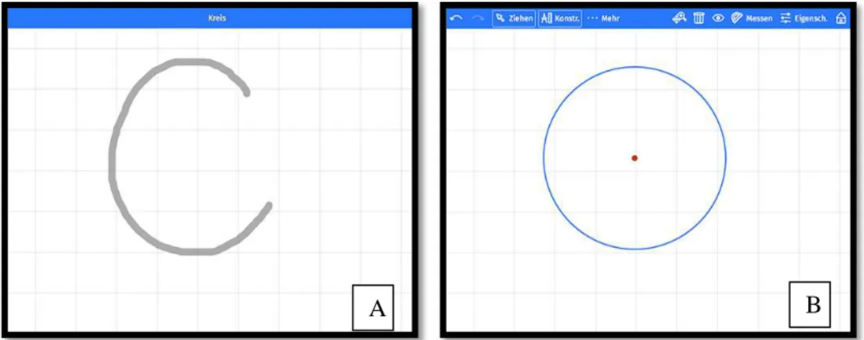 FIGURA 1- A: Esboço do círculo. B: Círculo desenhado pelo aplicativo.    