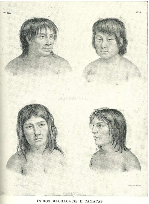 Figura 4.1. Índios machacarís e camacãs. Desenho de Johann Moritz Rugendas. Extraído de  Rugendas (1949, s.p.)