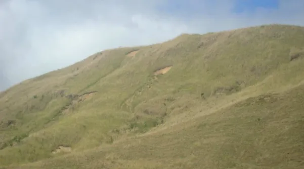 Figura 4.9. Focos iniciais de erosão causados pela remoção da vegetação, no morro atrás da aldeia  Ãmãxux