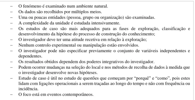 Tabela 1. Características chave de um estudo de caso